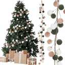 6 ft Christmas Ball Ornament Garland Christmas Bauble Hanging Ornament Neutral Velvet Bulb Ball Garland for Xmas Tree Table Mantel Staircase Indoor Outdoor Decor (White, Brown, Green)