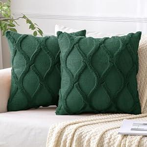 MIULEE Christmas Dark Green Decorative Throw Pillow Covers 18x18 Inch Set of 2, Soft Plush Faux Wool Couch Pillow Covers Farmhouse Throw Pillows for Couch Bed Sofa Living Room