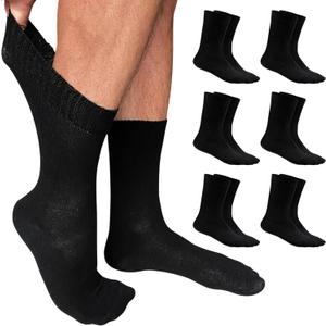 Cotton Diabetic Crew Socks - 6 Pairs Thin, Black Diabetic Socks for Men Size 13-15 Non-Binding & Seamless