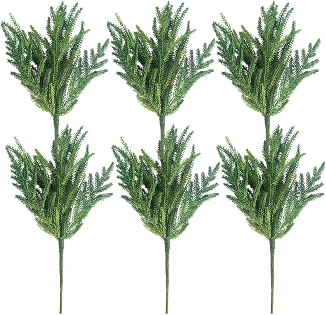 SRJUSV Artificial Pine Stems 12 Pcs Christmas Norfolk Pine Branches, Artificial Branch Faux Stem Greenery Picks for Vase DIY Crafts Xmas Garland Wreath