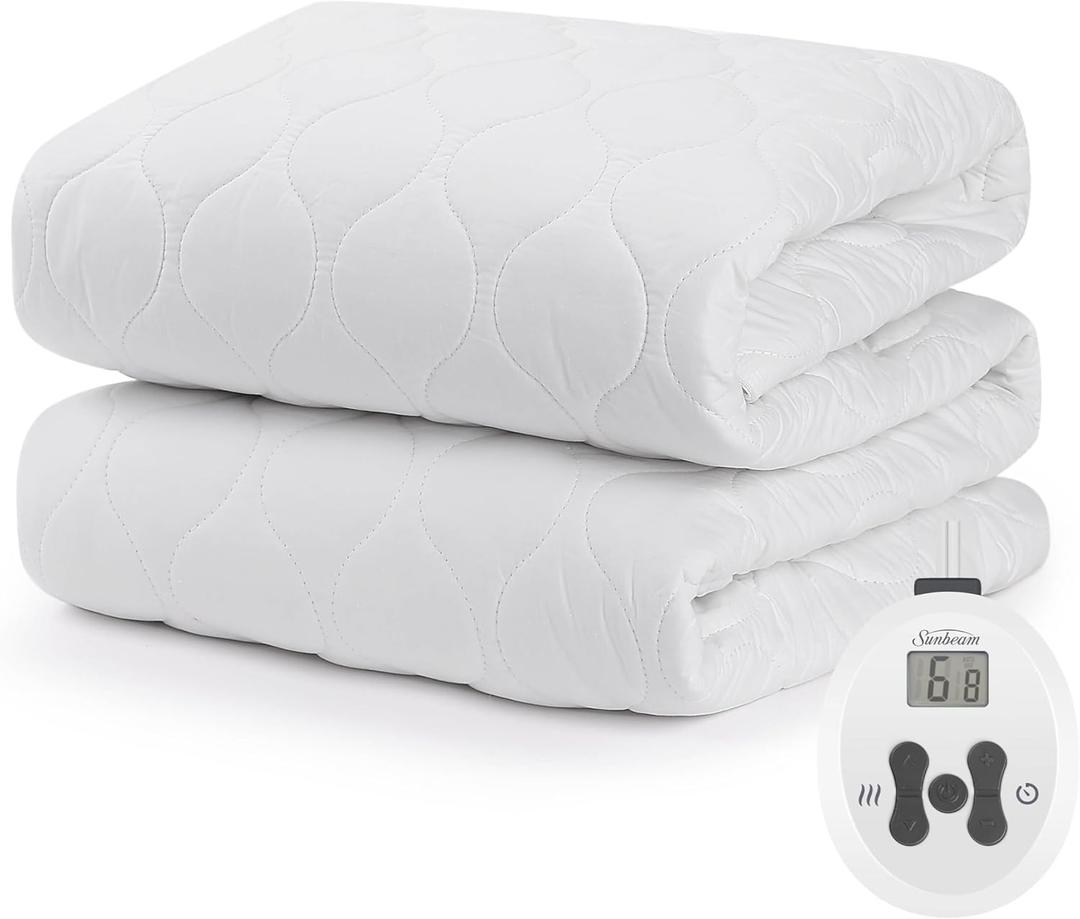 Sunbeam Restful Quilted Water Resistant Heated Mattress Pad - Full White