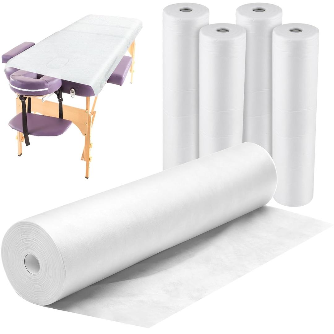 Tudomro 4 Rolls Disposable Non Woven Bed Sheets Massage Table Paper Covers Non Woven Fabric Massage Sheets Waterproof Spa Breathable Bed Cover for Beauty Salon (White)