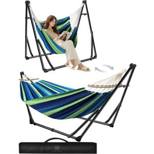 ANYOO 2-in-1 Hammock & Chair Stand with Collapsible Steel Frame & Carry Bag | Tool-free Set up Multi-angle & Height Adjustable Holds 440lbs Heavy-duty Portabel Hammock for Indoor,Outdoor Garden,Patio