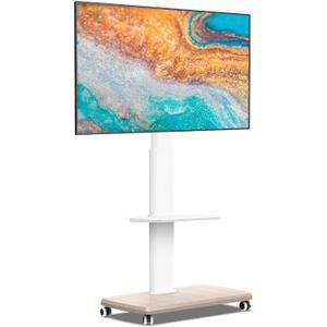 FITUEYES Rolling TV Stand, Mobile TV Cart on Wheels for 32-70 Inch Flat Screen TVs, Tall Floor TV Stand with Swivel Mount for Bedroom, Outdoor, Home Office, Small Dorm, White