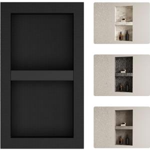 16" X 28" Shower Niche Insert Tile Ready, Recessed Niche for Shower Wall, Built-in Double Waterproof Shelf for Bathroom Storage, Matte Black