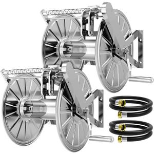 1-Pack Stainless Steel Garden Hose Reel, Wall Mount Water Hose Holder, 150 Feet of 1/2 Inch Hoses Capacity, Hose Reels for Outside with 5 ft Inlet Hose and Crank