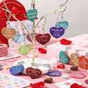 Kenning Valentine Day Gifts for Coworkers Bulk Glitter Heart Shaped Keychain and Valentine Cards for Valentines Party Favors