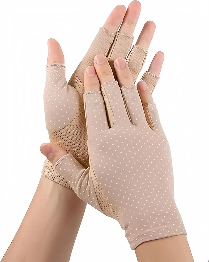 INOGIH Women Sunblock-Fingerless Gloves UV-Sun-Protection Driving Non-Slip Outdoor Gloves for Women Girls (One Size, Apricot)