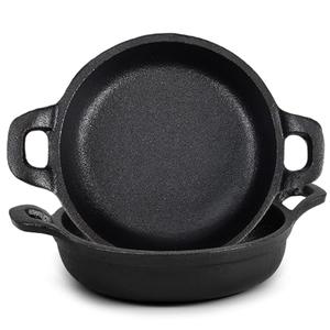 Ziliny Mini Cast Iron Skillets 5 x 5 x 1.3 Inch Cast Iron Pan Small Ramekin Set Black Casserole Dish Cookware Oven Safe Mini Skillets for Kitchen Indoor Outdoor Picnic (2 Pack)