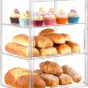 Bread Box, Pastry Display Case for Kitchen Countertop - 3-Tier Adjustable Clear Acrylic Bread Storage with Magnetic Door Closure, Counter Display for Homemade Bread, Bagels, Donuts, Muffins