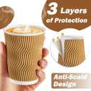 SIUQ Coffee Cups 12 oz 150 Pack, Insulated Ripple Wall Paper Coffee Cups 12 oz, Disposable Coffee Cups, Hot Beverage/Cold Drinking Cups for Office,Home,Party,Cafe,Picnic,Travel (Champagne)