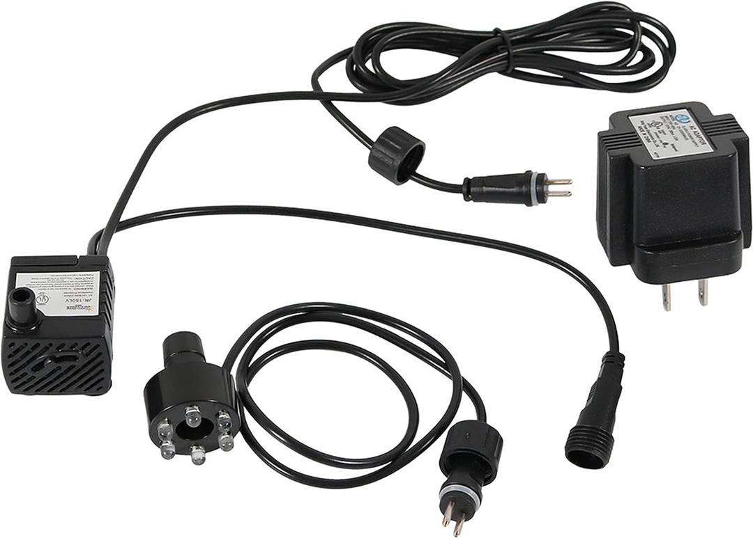 Sunnydaze 40 GPH Submersible Water Pump  12V Small Fountain Pump with Adjustable Flow, LED Light & Transformer for Fountains, Bird Baths, Aquariums