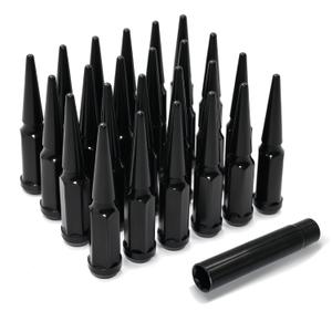 1/2"-20 Wheel Spike Lug Nuts, 24 PCS Lug Nut Wheel Accessories with 1 Socket Key, Black Thread Spiked 4.4" Tall Closed End Nuts Compatible with Wrangler Cherokee Liberty