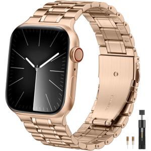 Lenrao Compatible with Metal Apple Watch Bands for Men Women 46mm 45mm 49mm 44mm 42mm 41mm 40mm 38mm, Stainless Steel Strap for iWatch Bands for Men Series 11 10 9 8 7 6 5 4 3 2 1 SE Ultra 2 3 (Royal Gold)