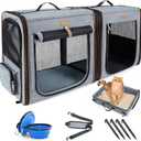 Lekereise Large Cat Carrier for 2 Cats, 2-in-1 Cat Travel Carrier with Litter Box, (17.7" x2) x16.5"x13" Pet Carrier with Zipper Locks for Moving Across The Country (No Hammock) - Grey