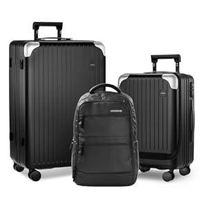LARVENDER Luggage Sets 3 Piece with Business Backpack, Expandable 20inch Carry On Luggage with Front Pocket, Hardshell 26inch Checked Luggage with Spinner Wheels, TSA Lock for Men & Women, Black