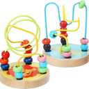 Bead Maze Toy for Toddlers Wooden Colorful Roller Coaster Educational Circle Toys Learning Preschool Toys Birthday Gift for Boys and Girls (Blue/Green)