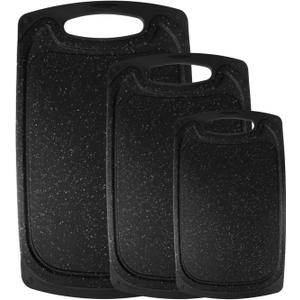 Tagliere Large-Small Marble Cutting Boards Set of 3, Non Slip, Dishwasher Safe (Black)