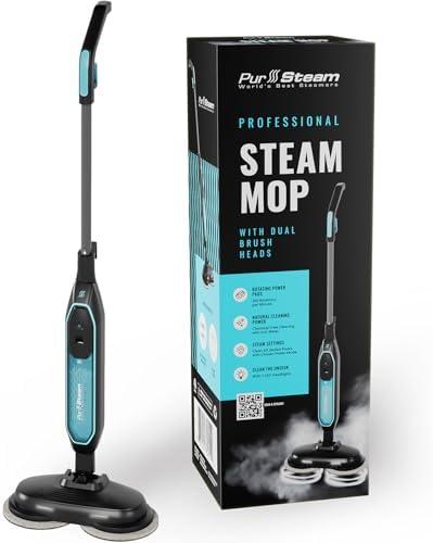 Pursteam World's Best Steamers ScrubMaster Steam Mop with Dual Scrubbing Head, LED Headlights, Adjustable Steam Control, Anti-Slip Swivel Head, Cable Holder & Upright Lock