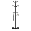 Metal Coat Rack Freestanding, Sturdy Coat Rack Stand with Natural Marble Base, Modern Black Coat Racks Tree Hats Hanger Holder Stand for Entryway, Hallway, Office(12 Hooks)