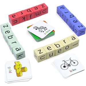 Word Spelling Games, Matching Letter Game for Kids, 20 Wooden Alphabet Blocks with 54 Flashcards, Preschool Learning Activities Toys, Montessori Educational Toys Gifts for Kids Ages 3-8