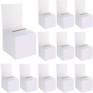 12 Pack Raffle Boxes Ballot Box Suggestion Box with Slot, 6 x 6 x 6 Inch Cardboard Raffle Boxes with Slot for Ticket and Removable Header for Collecting Business Card Voting Contest