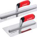 Goldblatt 2-Piece Notch Trowel Set, 1/8"X1/8" Square & 1/4"X1/4" Square, Made of Premium Stainless Steel with Soft Grip Handle, Perfect for Masonry Tile Work