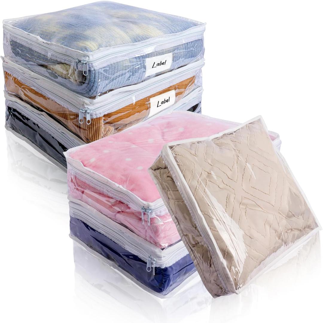 Clear Zippered Storage Bags Plastic Sweater Storage Bags with Zipper 6 Packs Clothing Organizer for Blankets Linen Sweater Bed Sheet Quilt Clothes Pillow (15.7 x 13.8 x 3.9 Inch, White)