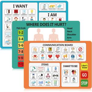 Fuyoooo 3 Pcs Communication Boards for Non Verbal Adults 11.81 x 8.27 Inches Colorful Picture Symbol Communication Cards Speech Therapy Tools for Autism Aphasia Stroke Patients Hospital Care Home Use (Multicolor)