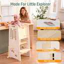 Toddler Tower,Height-Adjustable Step Stool with Sliding Safety Door,Easy to Adjust Height,Suitable for Kids from 18 Months to 5 Years Old,Anti-tilt Kitchen Step Stool with Safety Feet-White