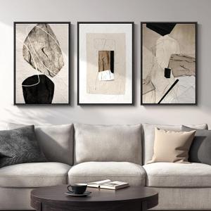 Large Framed Neutral Abstract Wall Art, 3 Piece Modern Canvas Prints Paintings Artwork for Walls, Minimalist Black Beige Pictures for Living Room Hallway Dining Room Bedroom Wall Decor -Total 30x60 In, 20" W x 30" H x 3Pcs