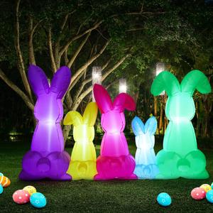 RoundFunny 6 ft Long Easter Bunny Inflatable Outdoor Decorations, Easter Bunny Blow Up with Built in LED Lights Decor for Holiday Party Indoor Outdoor Yard Lawn Garden DIY Photo Prop