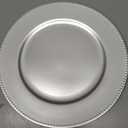 100 Pcs Elegant Plastic Beaded Charger Plates - Round Gold Silver Black Wedding Party Dinner Decorative Plate Set, Durable for Halloween Christmas Birthday Decor Silver
