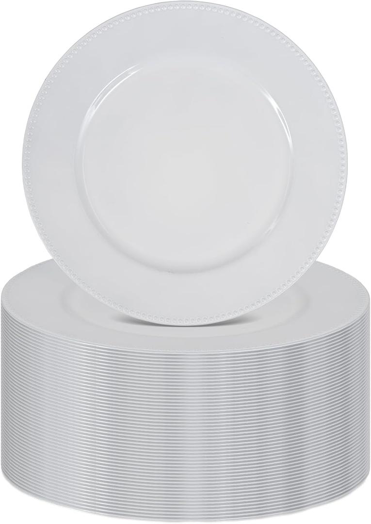 36 Pcs White Charger Plates Round Charger Plates13 Inch Bulk Wedding Dinner Elegant Reusable Plastic Chargers Plates Wedding Holiday Party Baby Shower Event Decoration (White)