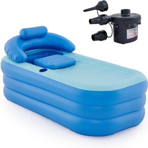 CO-Z Inflatable Adult Bath Tub, Free-Standing Blow Up Bathtub with Foldable Portable Feature for Adult Spa with Electric Air Pump (High-Density PVC) (Blue)