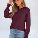 ANRABESS Long Sleeve Shirts for Women 2025 Fall Dressy Casual Tops Pleated Crewneck Loose Basic Blouses Fashion (Red, S)