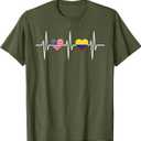 USA Colombia Shirt Heartbeat America Colombian Flag Heart T-Shirt. XS Size