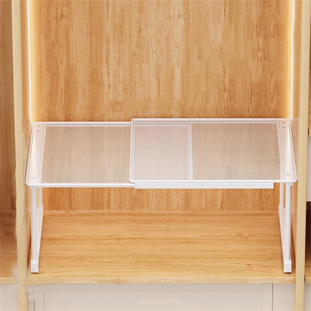 Expandable Closet Cabinet Shelf Adjustable Wardrobe Clothes Storage Rack Stackable Counter Organizer for Bathroom Kitchen Pantry, White, (20.47''-33.86'') X 13.78'' X 11.81''