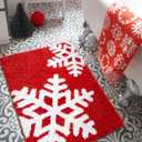 Estmy Red White Snowflake Christmas Bathroom Rugs 20W x 31L Non-Slip Rubber Backed Machine Washable, Soft Absorbent Shaggy Xmas Bath Mat Rug Winter Themed Christmas Festive Bathroom Floor Mat