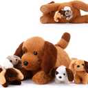 Skylety 5 Pcs Dog Stuffed Animal Puppy Stuffed with Babies Inside 1 Big Mommy with 4 Mini Baby Cute Soft Toy for Children Birthday Party Adopt a Puppy Favor(Piebald Dog)