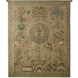 Sampler I | Woven Tapestry Wall Art Hanging | Vintage Sewing and Needlepoint Patterns Historic Reproduction | 100% Cotton USA Size 53x44