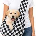 Dog Sling Carrier for Small Dogs and Cats 516 lbs, Puppy Cat Carrier Sling with Safety Hook and Storage Pocket, Hands Free Pet Carrier Purse for Travel, Walking, Shopping (Ebony Check)
