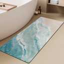 Extra Long Bath Rug, Blue Sea Beach with Waves Decor Non Slip Bath Runner Rug with Rubber Backing, Thin Absorbent Quick Dry Bath Mats for Bathtub Bathroom Kitchen, 15.7x47.2 inch