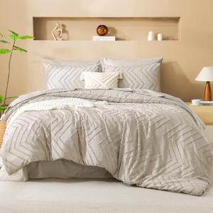 Litanika Oversized Alaskan King Comforter Set with Sheets 128x120, 7 Pieces Super King Plus Bed in a Bag Boho Tufted Bedding Comforter Sets Oatmeal