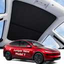 Wigoo 2025 Tesla New Model Y Juniper Accessories Sunshade Roof [Never Sag, Nano Ice-Crystal Coatings] 3-Gen Heat Insulation Glass Roof Sun Shade, Accessories for Tesla Juniper Model Y, Interior Black