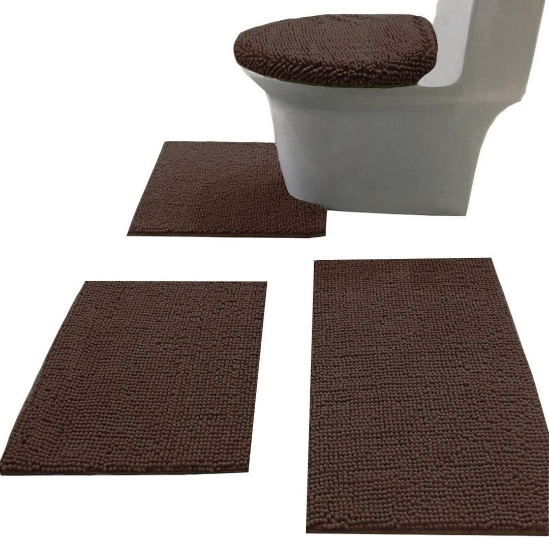 Madeals 4-Piece Bath Rug Set, Brown, 20" x 32", Modern, Non-Slip, Absorbent, Machine Washable, Bath Mat