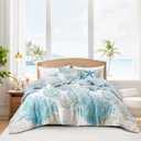 Tritard Coastal Comforter Set Full Size 3 Piece, Soft Beach Themed Comforter, Ocean Nautical Lightweight Bedding Sets for All Seasons, (1 Reversible Comforter and 2 Pillow Shams), 80''x90'', C1