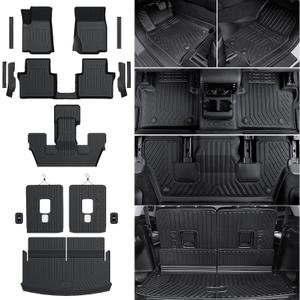 Floor Mats for 2021-2025 Jeep Grand Cherokee L (6-Seater w/o Center Console), TPE Cargo Mat with Manual-Fold 3rd Row Seatback Cover & Door Sill Guards for 2025 Grand Cherokee L Accessories