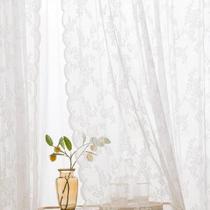Sutuo Home White Lace Curtains 45 Inches Length 2 Panels Set, Sheer Traditional Florals Vintage Voile Window Panel Treatment for Bedroom/Living Room/Kitchen, Decor Rod Pocket W57 x L45