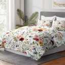WeCozy Queen Size Comforter Set with 2 Pillowcases, Wildflower Flower Floral 3 Pcs Bedding for Kids and Adults, Boho Watercolor Butterfly Soft Comforter Set for Bedroom Bed Decor